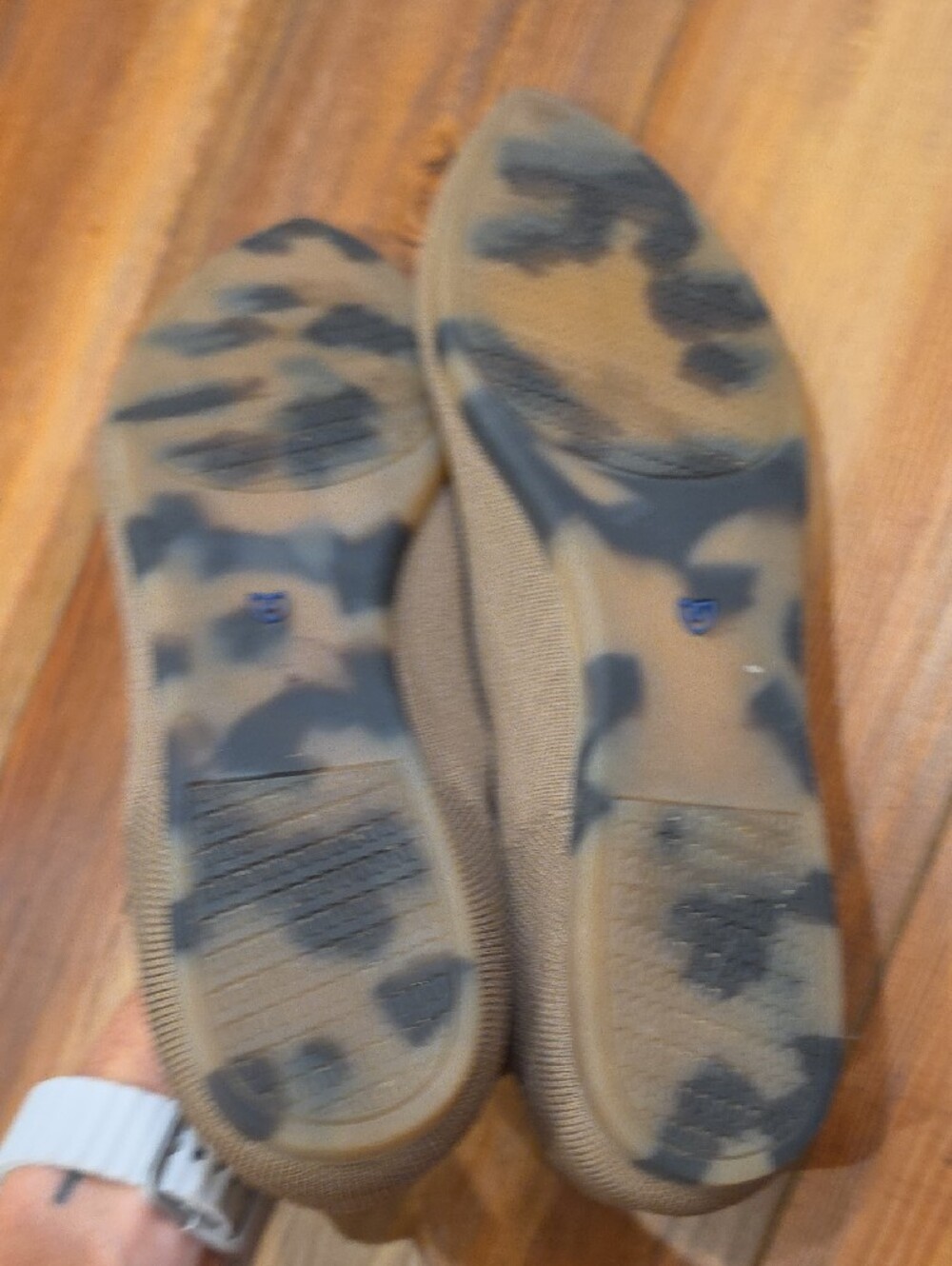 Rothy's Pointed Toe Knit Flats in Brown with Blue Trim - Picture 5 of 9